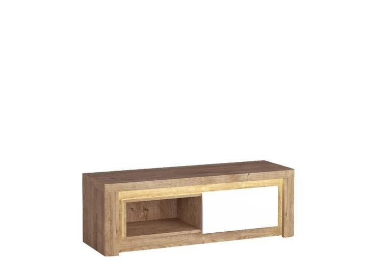 Masseno TV-Schrank VARUS 124 cm Fernsehschrank mit 1 Türen TV-Lowboard für Wohnzimmer Modern 124x42x40,5 cm Eichefarben/Weiß