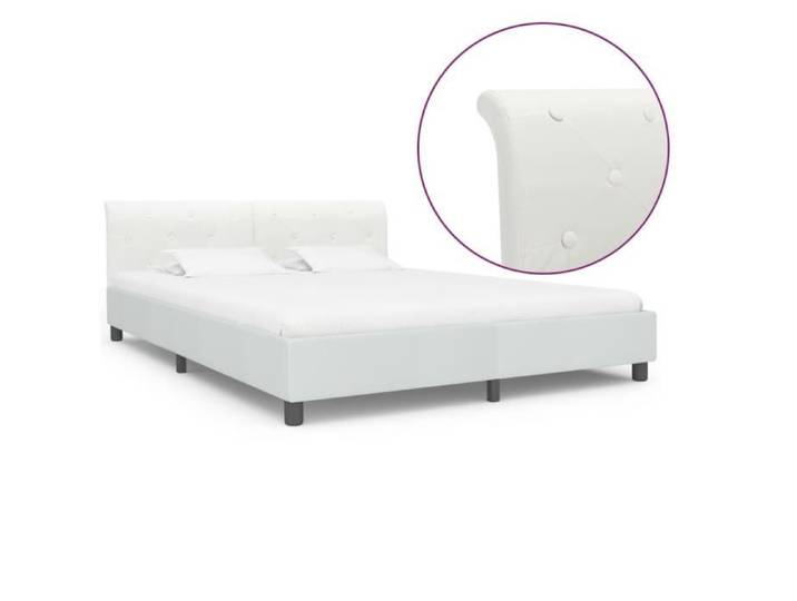 NEUF Lit double 212x164x64 cm Cadre de lit Adulte Structure de lit Blanc Similicuir 4993