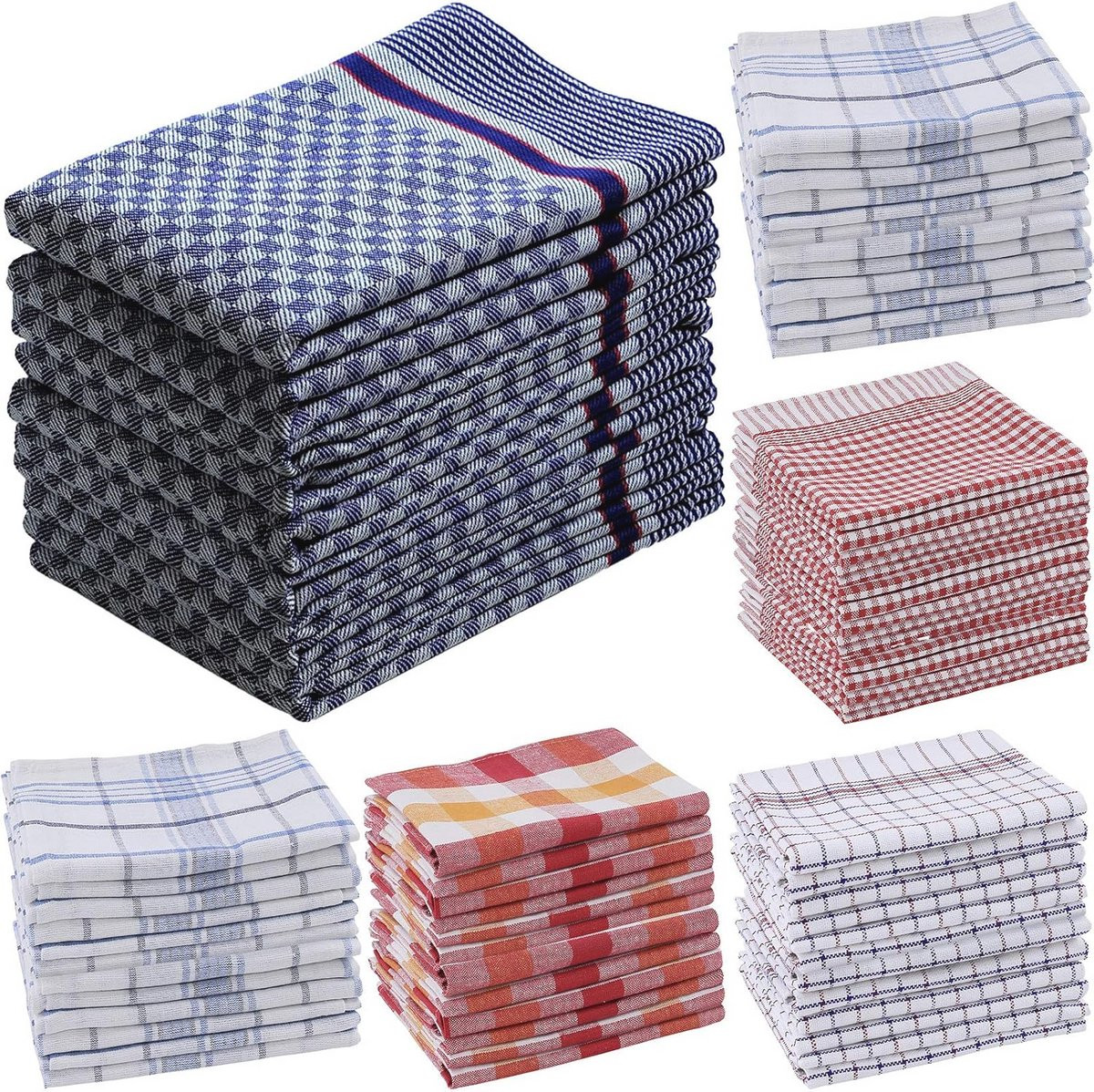 Set van 5 blauwe keukenhanddoeken, 100 x 50 cm