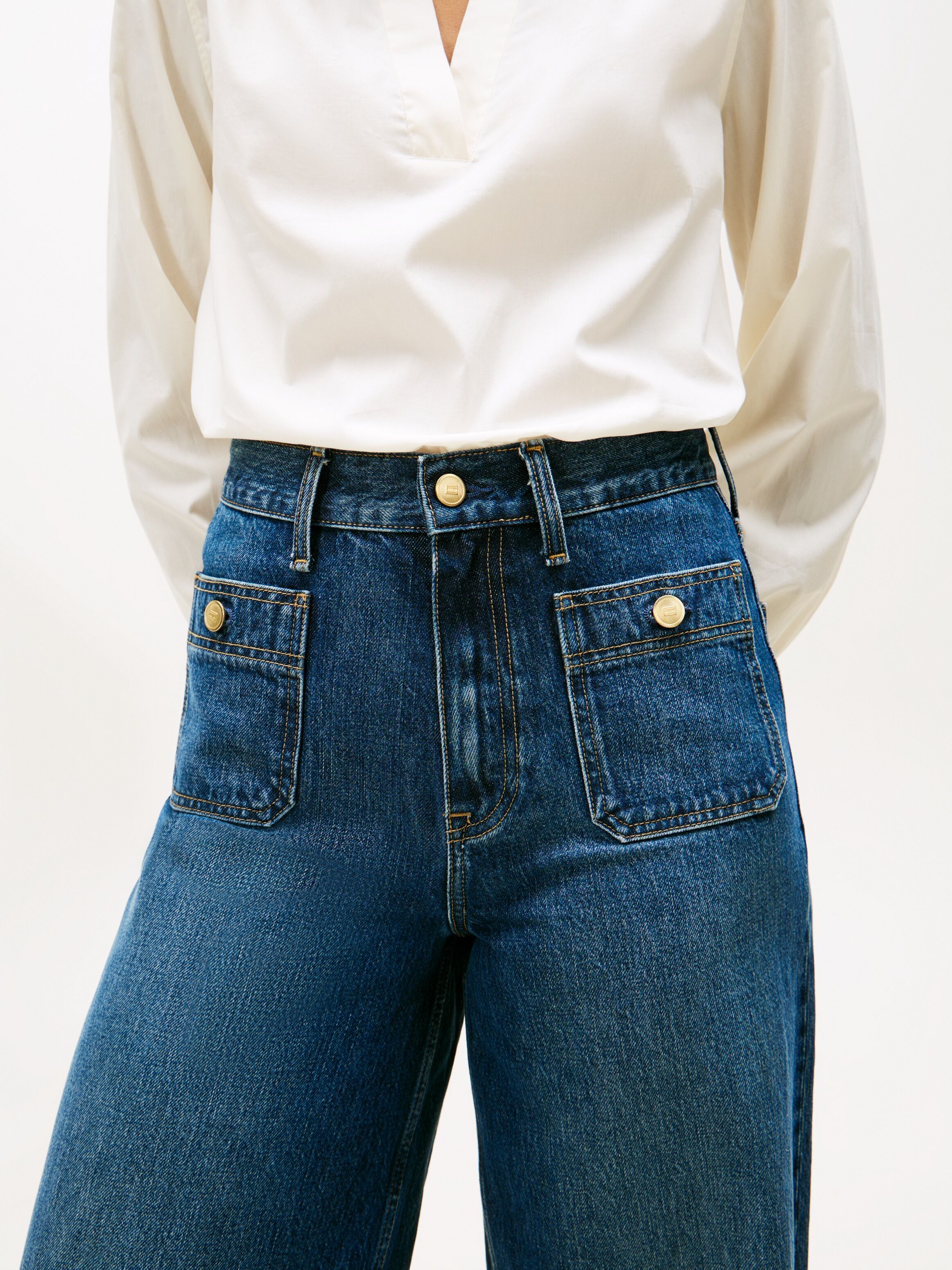 High-waist-Jeans TOMMY HILFIGER "DNM MINE 70'S WIDE LEG HW", Damen, Gr. 33, Länge 30, mine, Denim/Jeans, Obermaterial: 100% Baumwolle, Abriebeffekte, lässig geschnitten, Jeans High-waist-Jeans mine 33, Länge 30