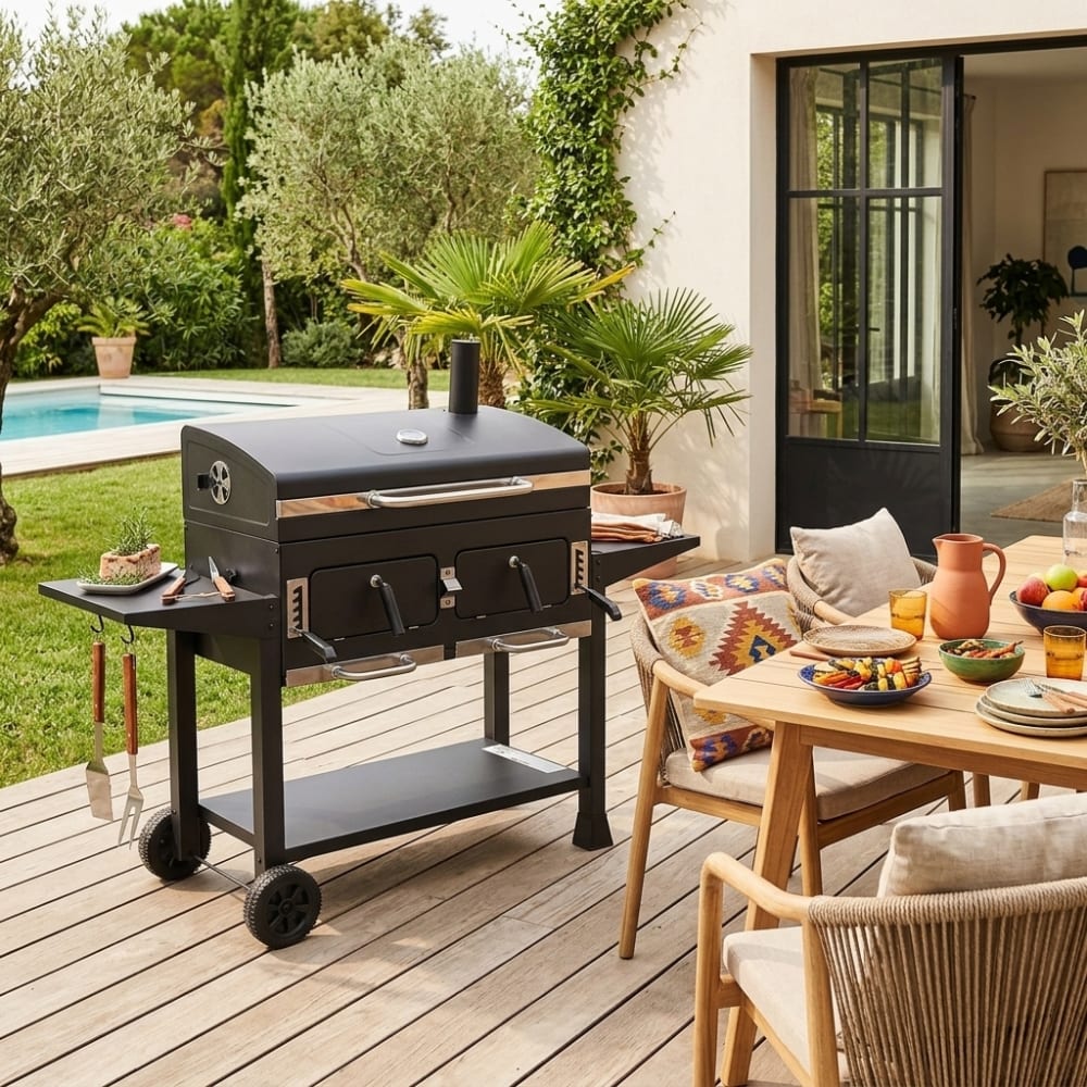 sweeek Barbecue grill charbon de bois - bernard xl, noir Noir 160x141x107cm