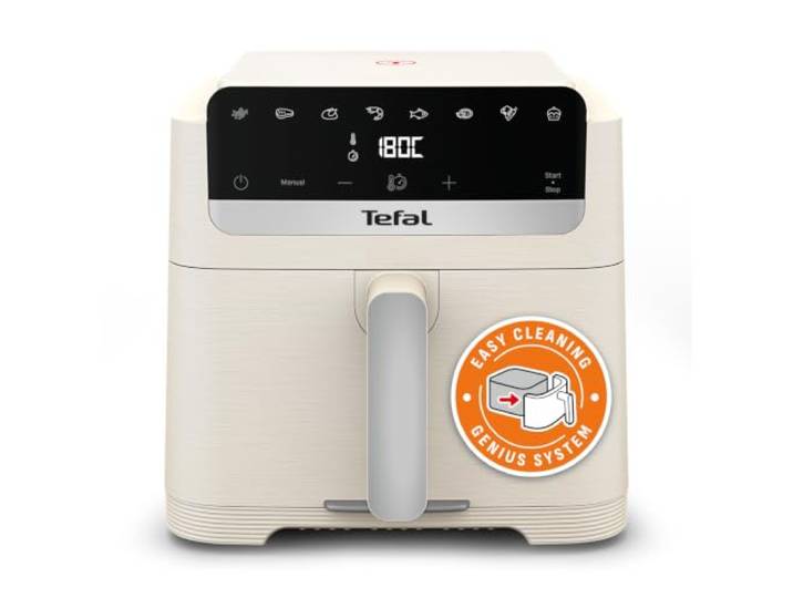 Tefal Easy Fry Mega Compact Heißluftfritteuse, 7,5-Liter-Fassungsvermögen intuitiver Touchscreen, platzsparendes Design, abnehmbare Frontblende, mühelose Reinigung, Beige, EY866AE0