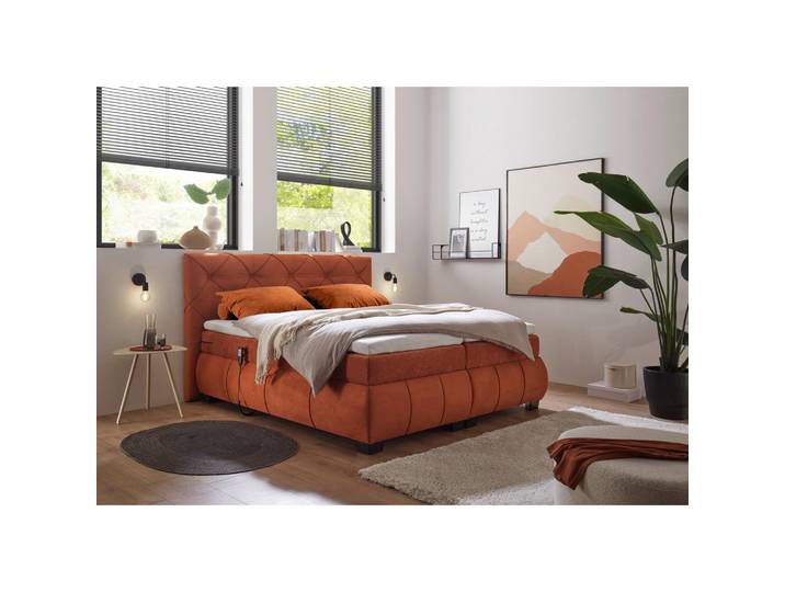 Mid.you Boxspringbett, Cognac, Kunststoff, H2, 180x200 cm, gepolstertes Kopfteil, Matratze geteilt, Topper geteilt, Schlafzimmer, Bett, Doppelbetten