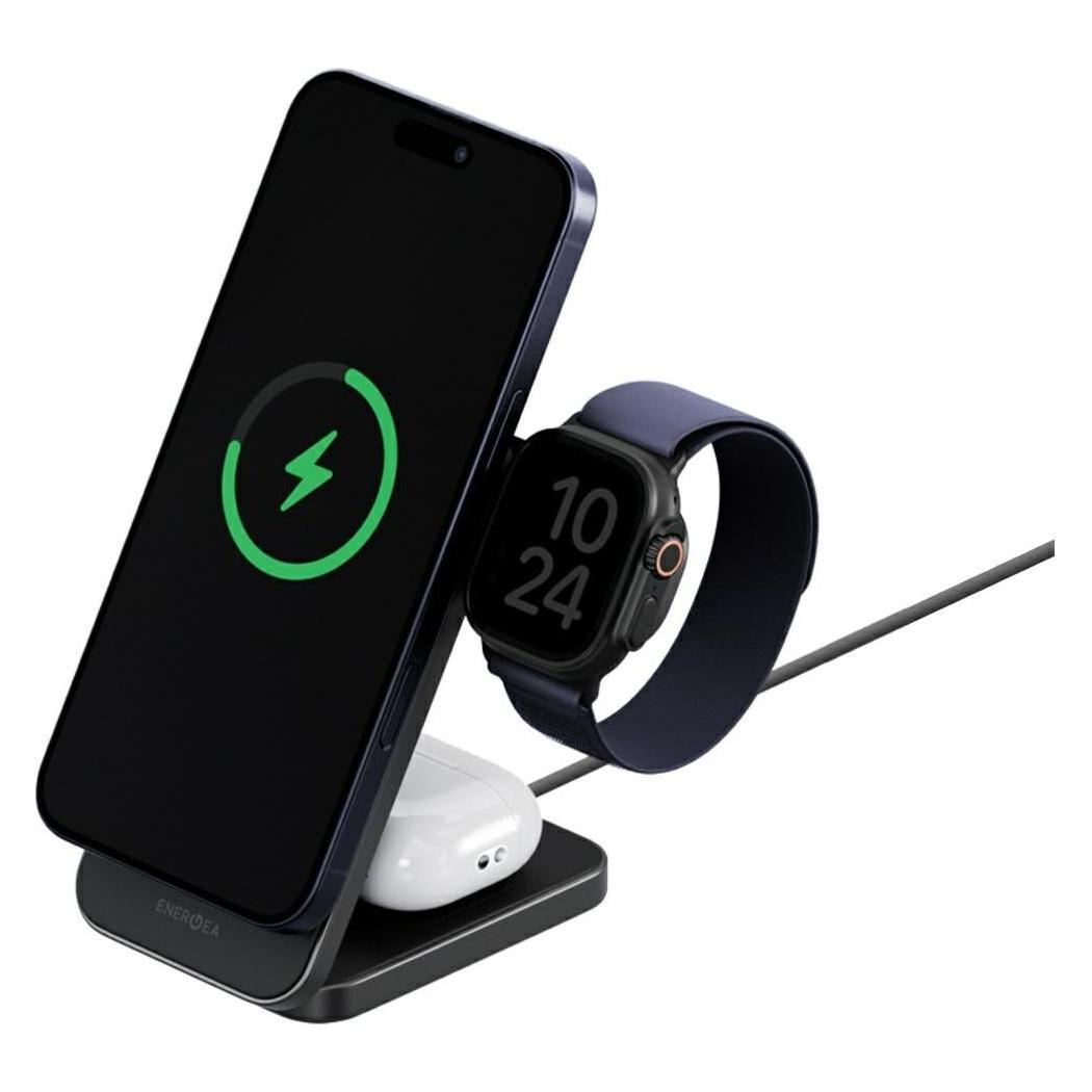 Energea Wireless charger MagTrio 2 3-in-1 Qi2 25W foldable gunmetal (25 W) (MAG-TRIO2-GUN)