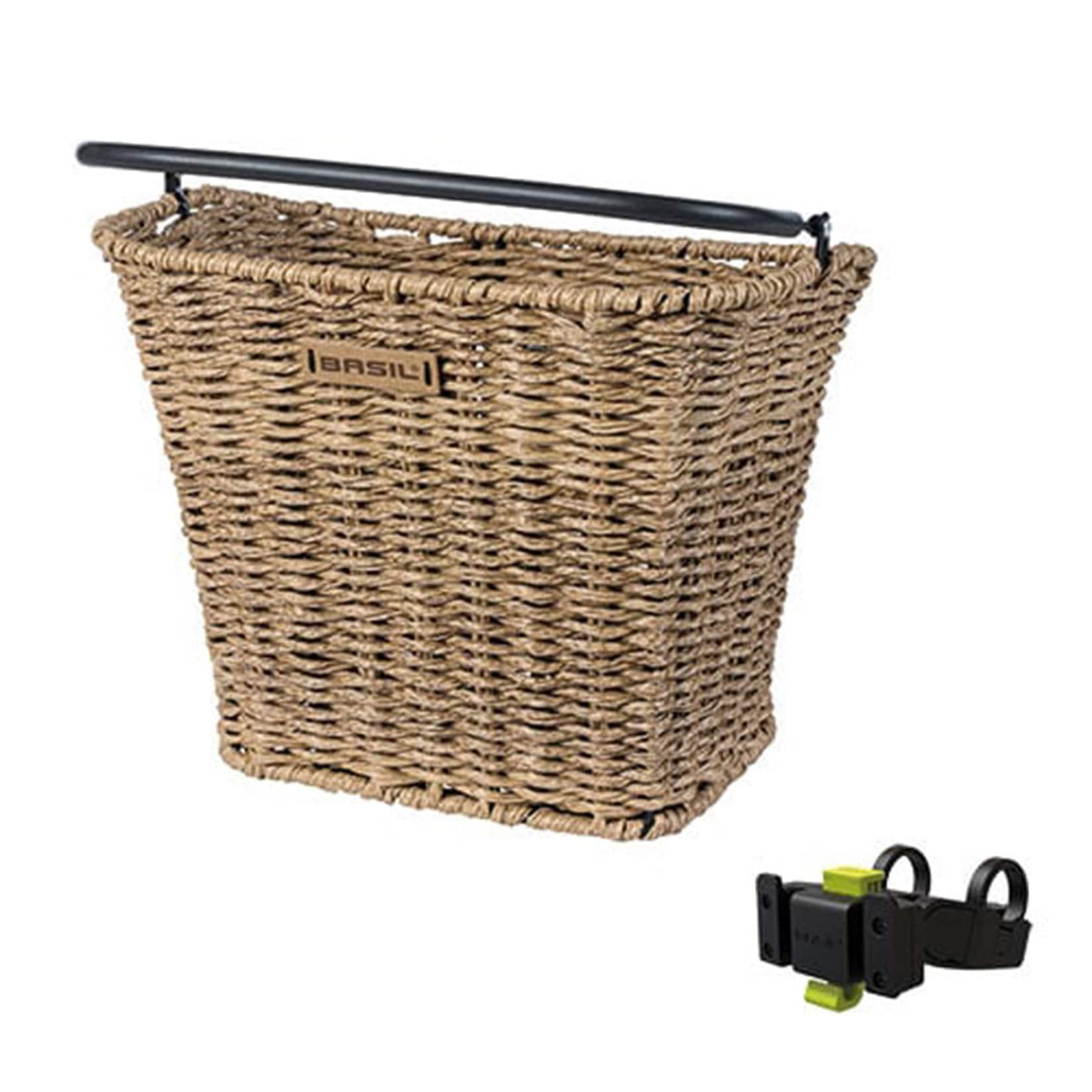 Basil Bremen Rattan Look KlickFix Fahrradkorb vorne Fahrrad Lenkerkorb mit Halterung Vorderradkorb abnehmbar Einkaufskorb