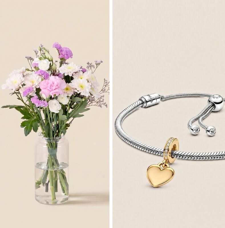 Bouquet champêtre et son duo charm et bracelet Pandora - Interflora - Livraison de fleurs