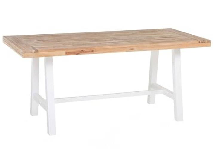 Rustikaler Esszimmertisch Akazienholz Massivholz braun / weiße Beine Scania
