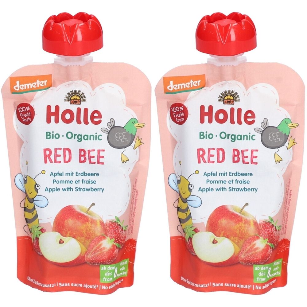 Holle Red Bee Trinkflasche Apfel & Erdbeere bio x2 2x100 g Set