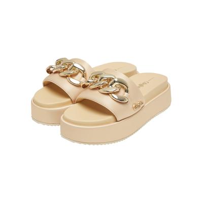 Sandale BUFFALO "Buffalo NOA SLIDE CHAIN 2.0", Damen, Gr. 41, beige (gold), Textil, Schuhe Sandale