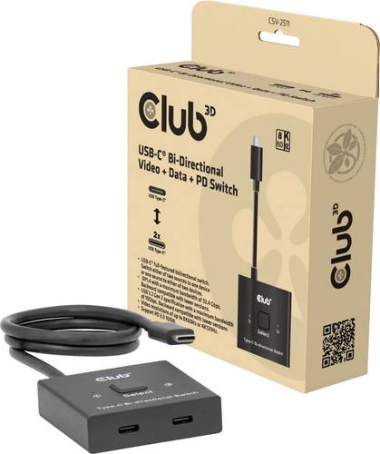 club3D CSV-2511 USB-C (USB 3.2 Gen 2) Umschalter bidirektional verwendbar, LED-Anzeige