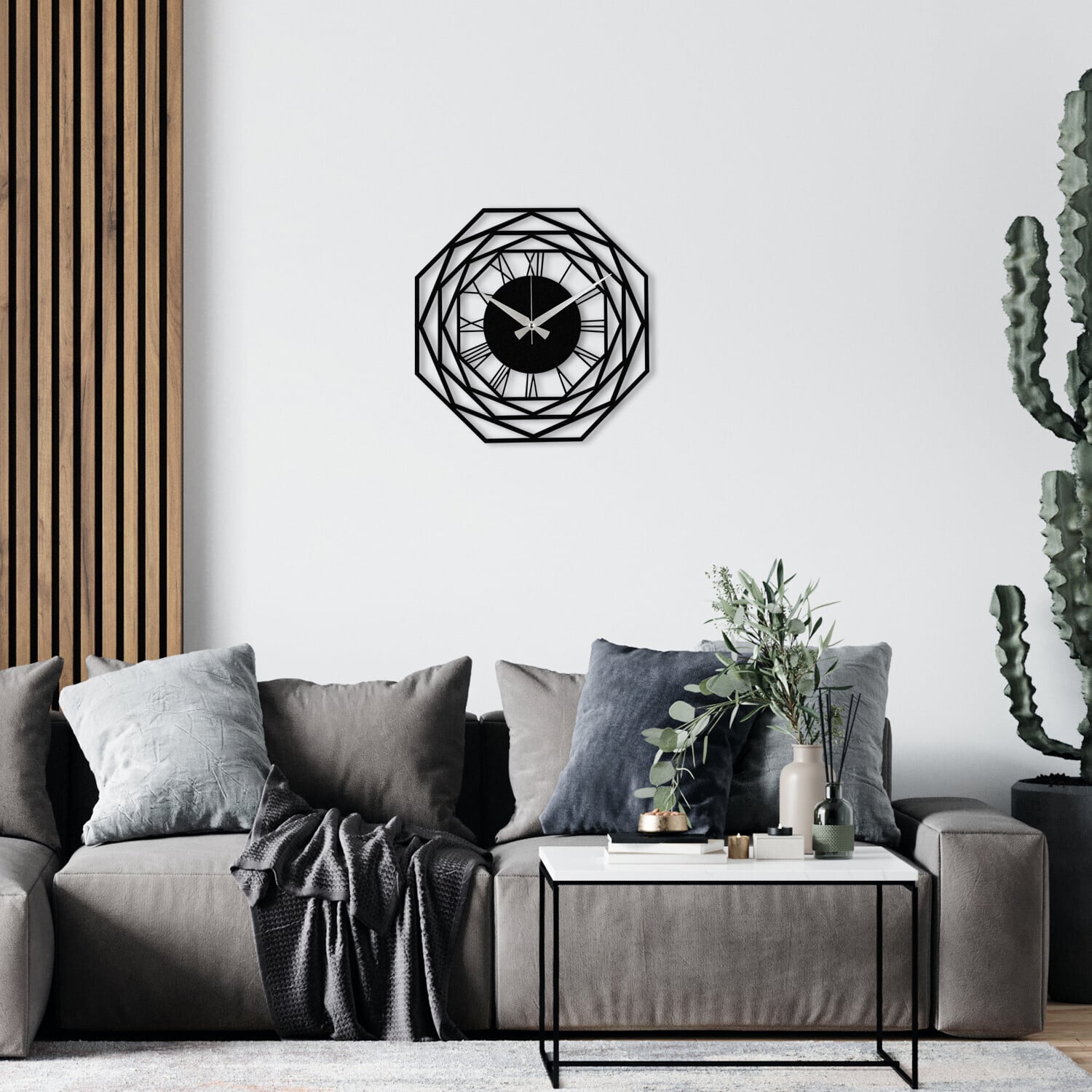 Opviq Enzoclock ENZ1412 Wandklok, Zwart, 48 x 48 cm