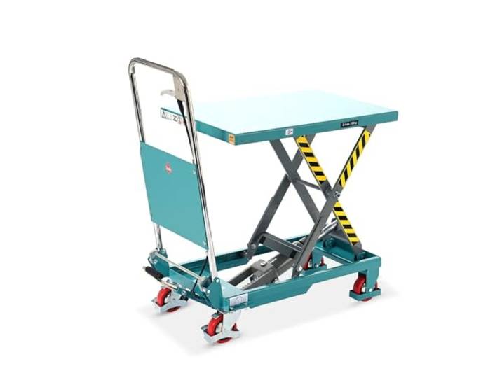 Ameise Scheren-Hubtischwagen 150 kg Tragkraft 720 mm Hubhöhe 700x450 mm Plattform Fahrbarer Hubtisch mit klappbarem Bügel und Bremse Fußbetriebene Hydraulikpumpe Stahl Türkisblau