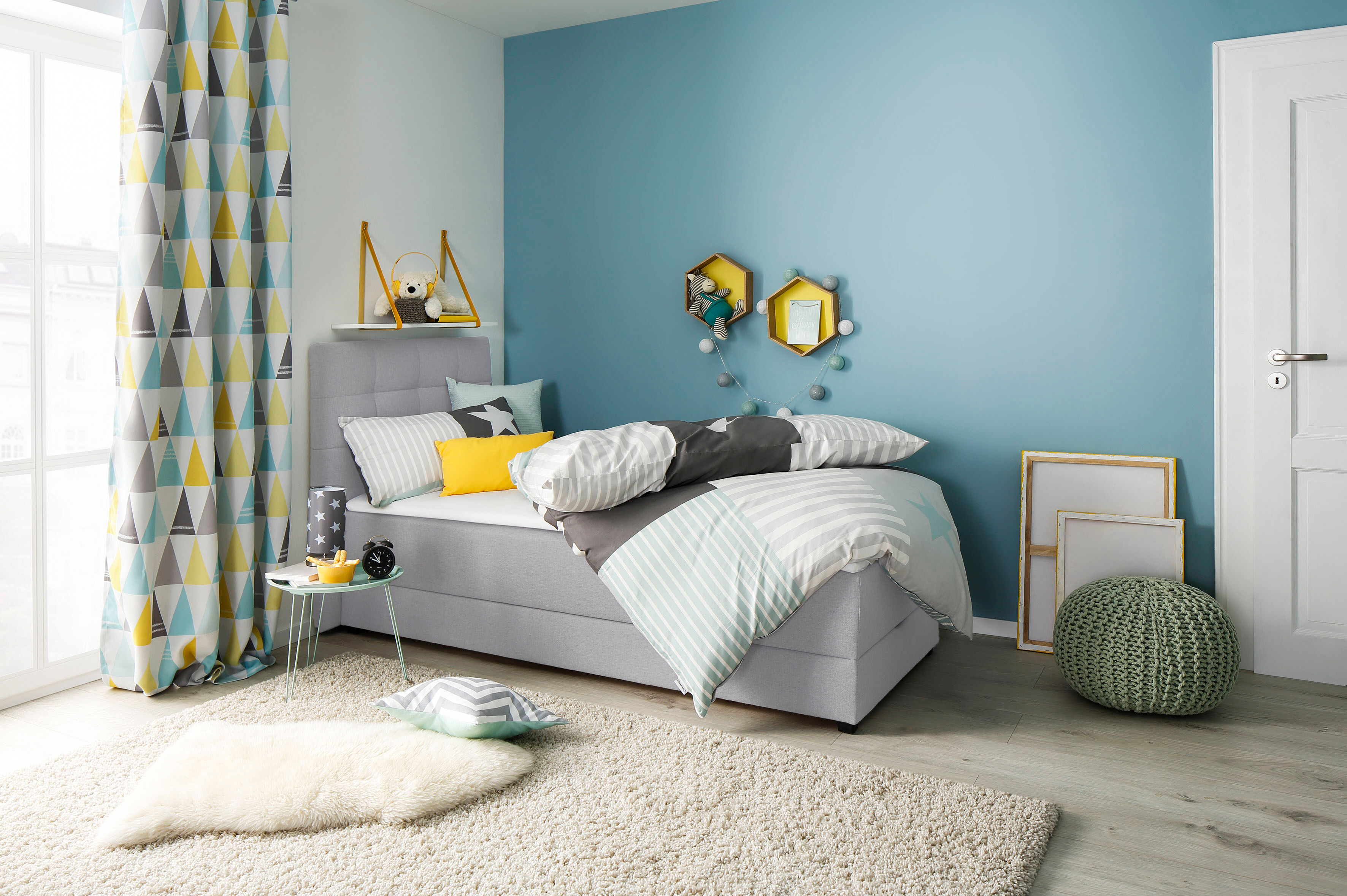 Boxbett HOME AFFAIRE "Mieke", grau (hellgrau), B:103cm L:210cm, Struktur imprägniert (100%), Komplettbetten, Boxbett, incl. Bettkasten und Topper, Bezug imprägniert, 2 Breiten