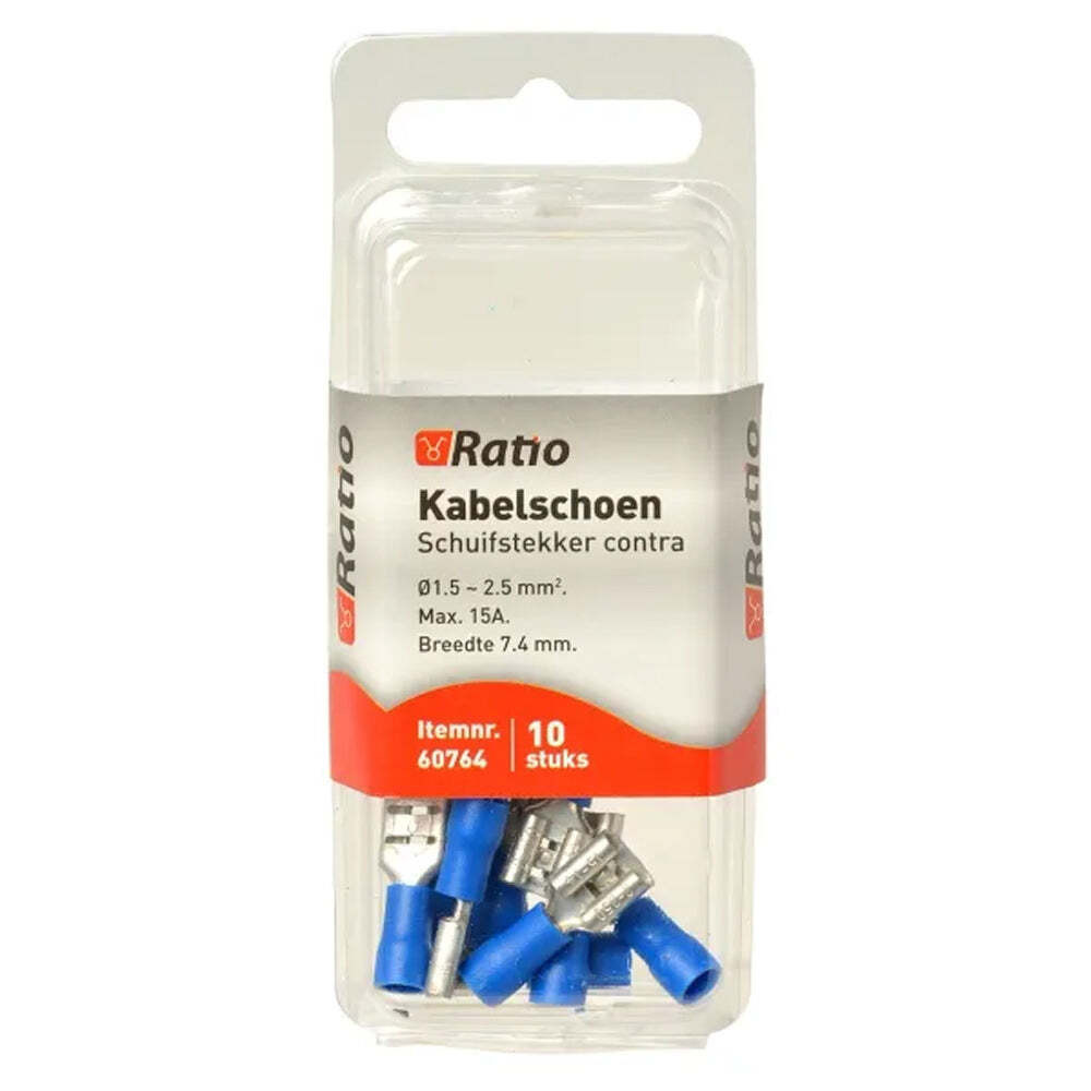 Ratio Kabelschoen Schuifstekker Contra 1.5-2.5mm² Vlakstekker Blauw - 10 stuks