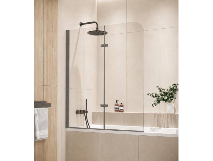 Badewanne Austin 5mm mit Nanobeschichtung 120 x 140cm Duschwand Duschabtrennung Badewannenaufsatz Grau