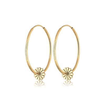 Paar Creolen ELLI "Creole Blume 925 Sterling Silver vergoldet", gold, Ohrringe, Damen, onesize, ohne Stein, Silber 925 (Sterlingsilber)