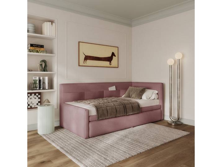 Jugendbett 90x200 cm Nesmi, rechts ausziehbar, mit Matratzen,