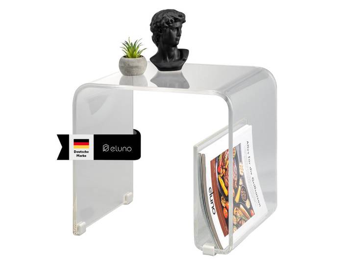 eluno Beistelltisch MIT Magazinhalter Acryl transparent, Transparent, Kunststoff, 38.5x35.5x30 cm, Wohnzimmer, Wohnzimmertische, Beistelltische