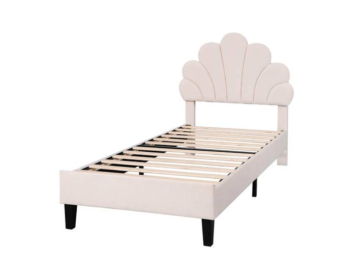 Polsterbett 90x200 cm, Beige, Blumenform-Kopfteil, Mode, 90x200 cm, Schlafzimmer, Betten, Polsterbetten