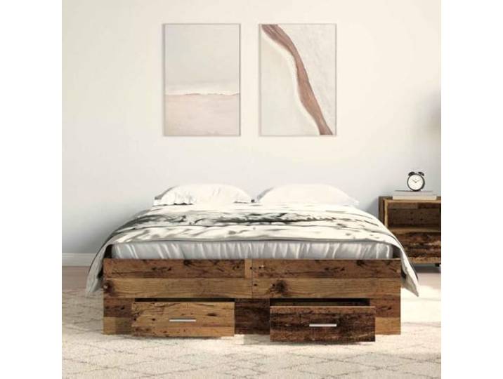 KTHLBRH Bett mit Schublade aus altem Holz, 120 x 190 cm Mehrschichtiges Holz, feste Latten, Tragkraft 220 kg, rustikaler Stil