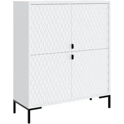 KOMMODE Montreal mit 4 Türen, dekorative 3D-Fronten, Highboard 100 cm, Weiß