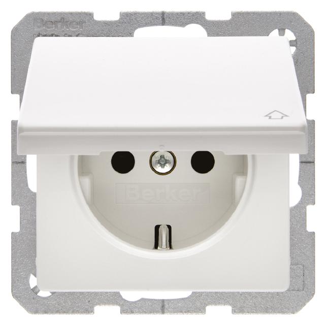 Berker SCHUKO-Steckdose m 47516079 Klappdeckel Q1 polarweiss, samt (47516079)