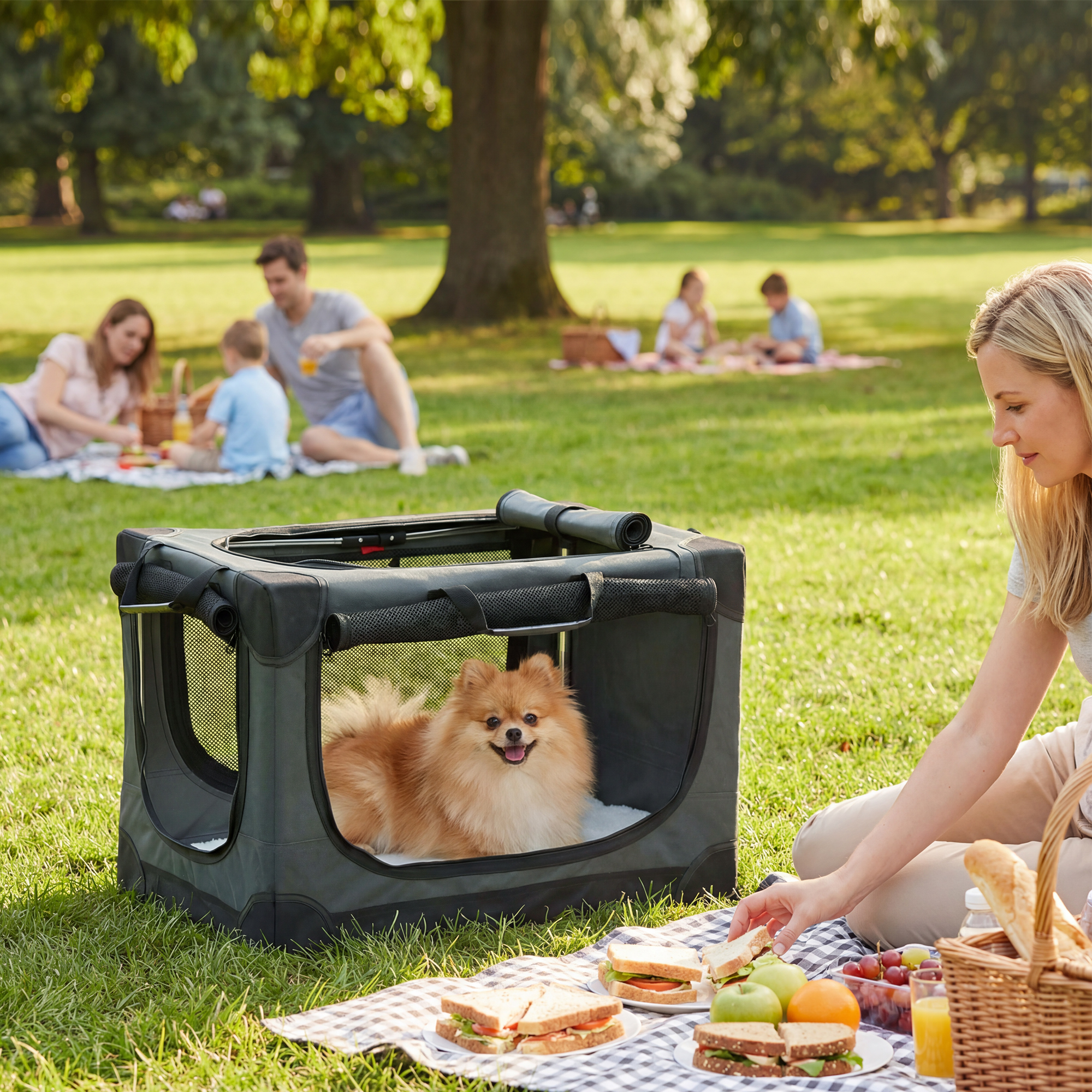 Pawhut Trasportino pieghevole per cani, gabbia trasportabile con cuscino, copertura rimovibile lavabile in tessuto Oxford per cani fino a 22 kg, verde militare   Aosom Italy