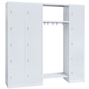 Lüllmann Schließfachschrank 525530, lichtgrau, 15 Fächer, Stahl, 192 x 180cm, mit Garderobe