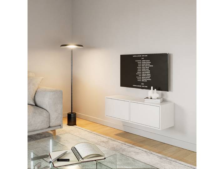 Meuble TV mural Framme Panneau de particules revêtu Blanc/Blanc 101cm