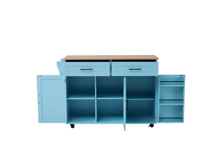 Celya Sideboard Speisewagen, Arbeitsplatte mit Massivholzmaserung,Blauer Schrank (129x46(71)x91,5cm,großer), faltbare Arbeitsplatte,Aufbewahrungstür,Massivholzfüße umschaltbar