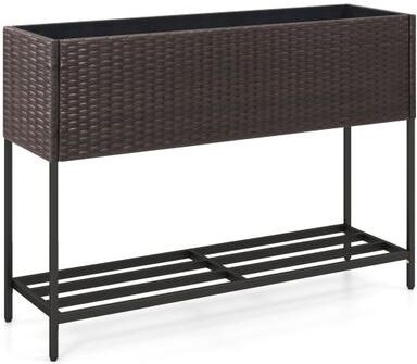 Costway Wicker Raised Garden Bed with Storage Shelf and Drainage Gaps for Flowers