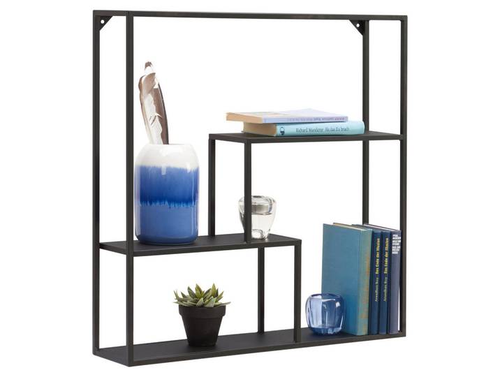 Landscape Wandregal, Schwarz, Metall, 60x60x13 cm, Wohnzimmer, Regal, Wandregal
