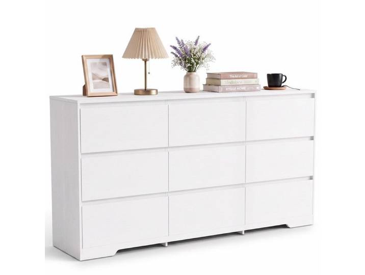 Commode 9 Tiroirs - Bealife - Commode de Chambre - Anti-basculement - Scandinave Moderne - Meuble Rangement Blanc - 150x35x75 cm