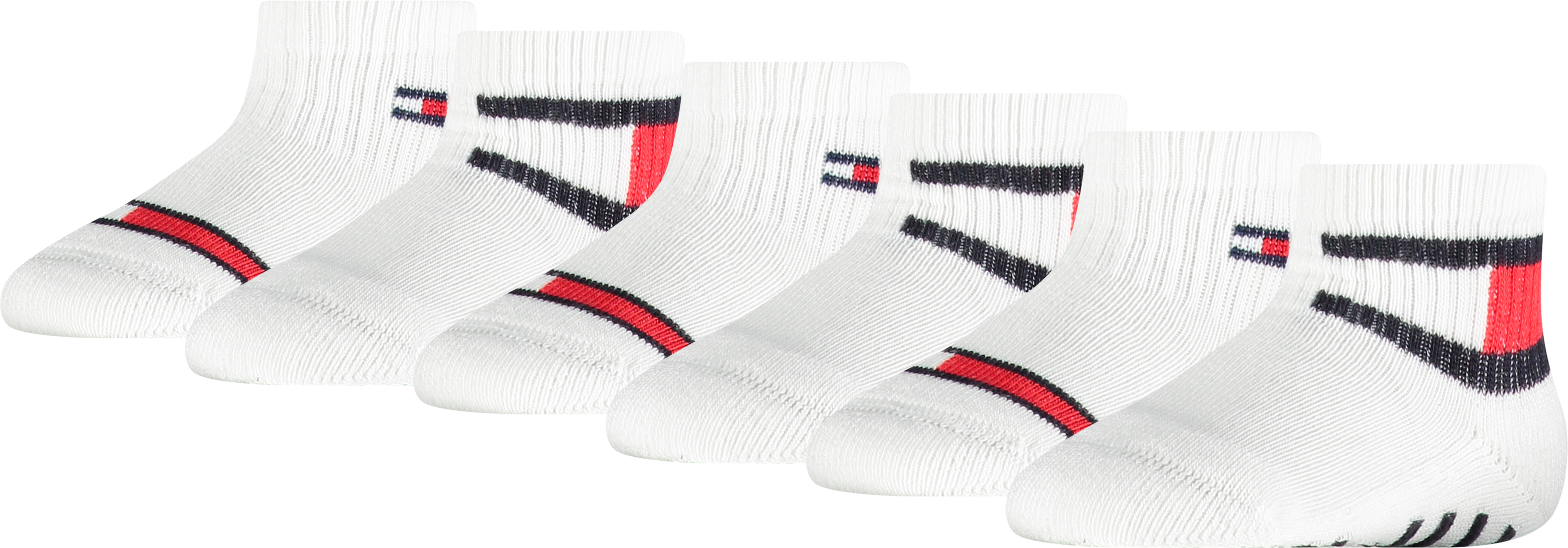Socken TOMMY HILFIGER "TH BABY SOCK 6P FLAG SOCK ECOM", Damen, Gr. 23-26, weiss (weiß), Baumwollmischung, unifarben mit Farbeinsatz, normal, Socken Socken, ABS Anti-Rutsch am Fuss weiß 23-26