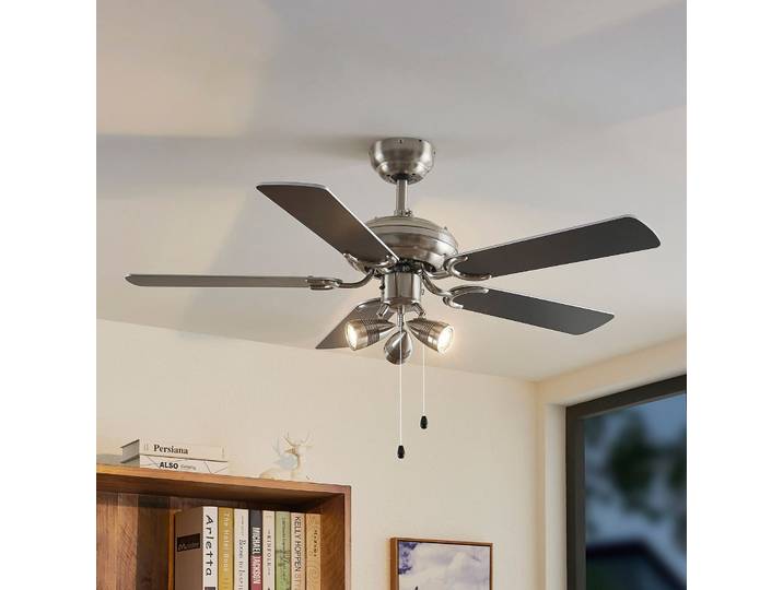 Anariki Deckenventilator mit Licht, leise, silber - Lindby - Wohnzimmer - Landhaus / Rustikal - Metall