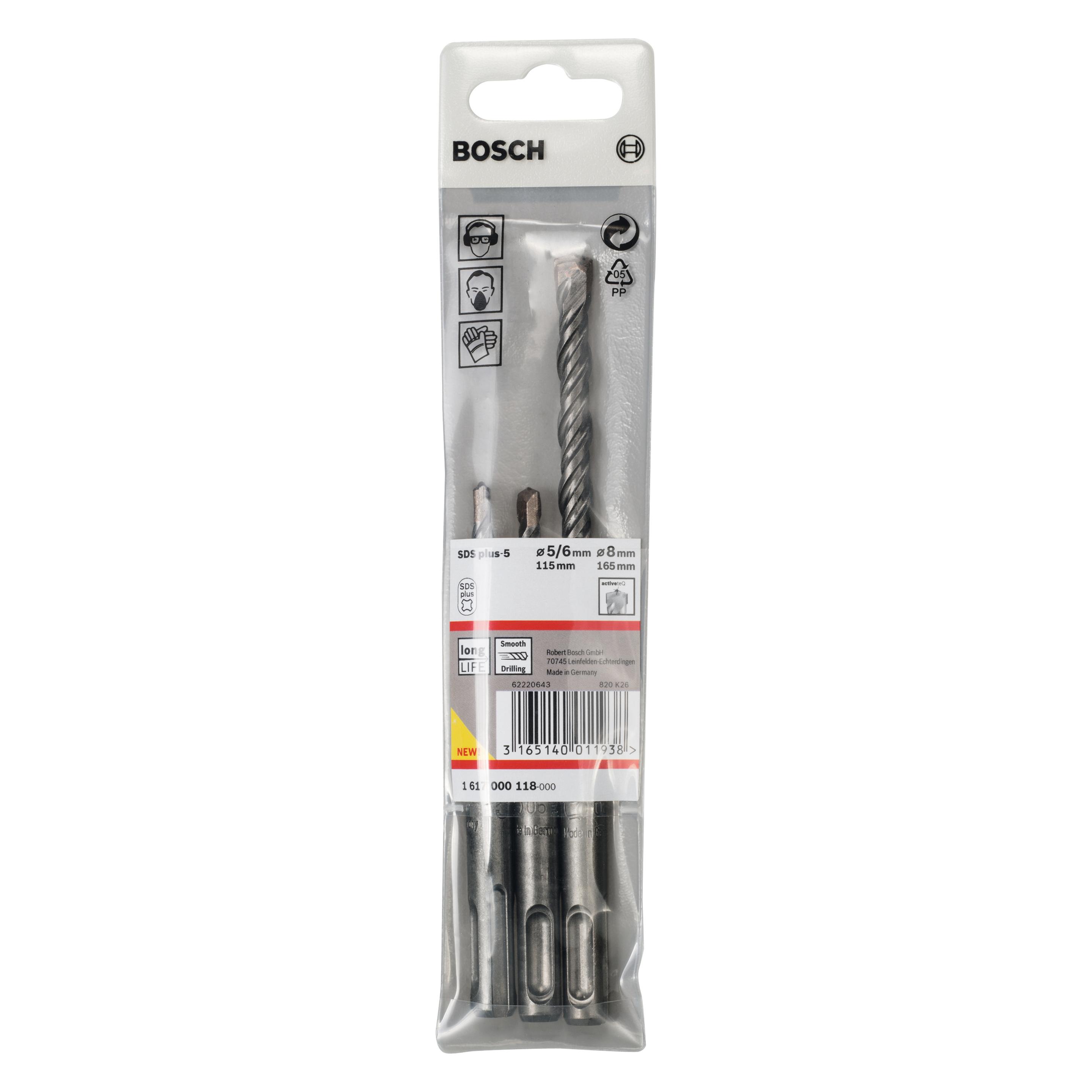 Bosch Professional Zubehör SDS plus-5 Hammerbohrer-Set, 3-tlg., 5/6/8 mm (1617000118)