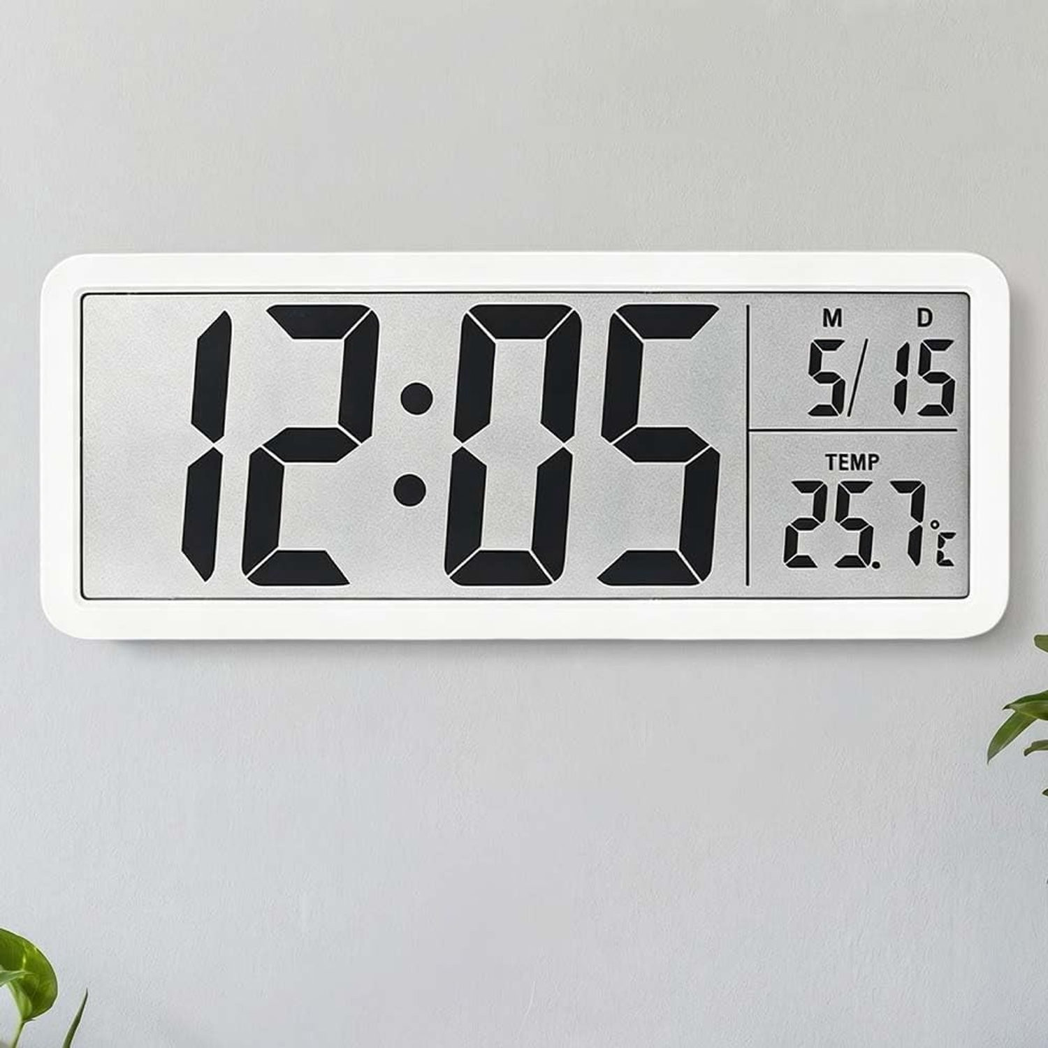 ShopVlot Digitale wandklok 8 inch - Wit - Met grote cijfers en temperatuurweergave