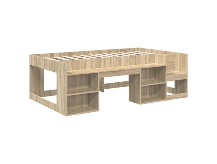 KTHLBRH Bettrahmen aus Holz, Sonoma-Eiche, 90 x 190 cm Feste Latten, seitliche Ablagen, robuste Struktur, Verwendung im Innenbereich