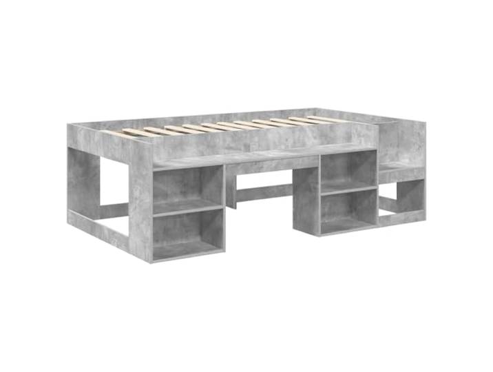 KTHLBRH Bettrahmen aus technischem Holz, Grau, Beton, 90 x 200 cm Mit seitlichen Regalen, festen Latten, robuste Struktur, einfache Montage, Verwendung im Innenbereich