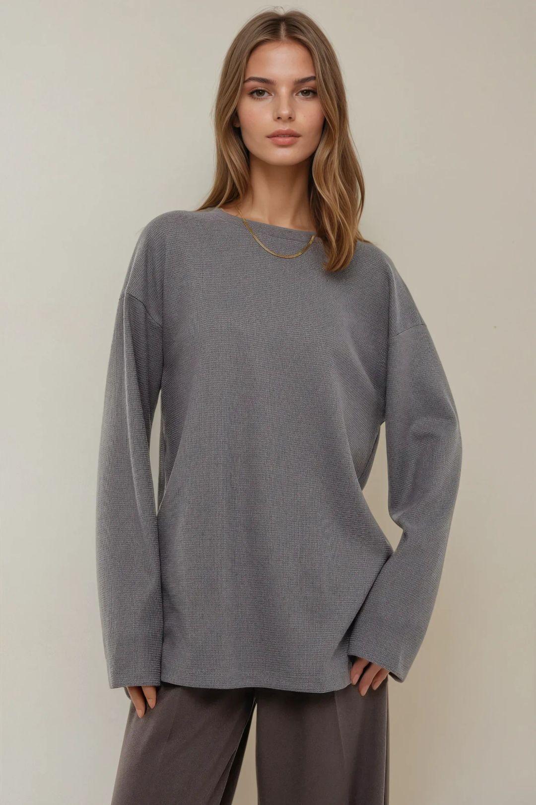 Kraagloze Wafel Sweatshirt