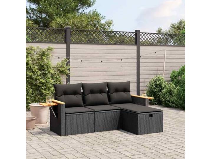 YUTAASU 4-TLG. Poly Rattan Sofagarnitur Schwarz mit Kissen