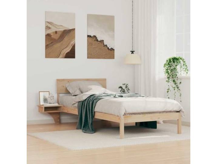 Massives Kiefernholz Bettgestell mit Kopfteil Modernes Plattform Design Bettrahmen mit Kopfteil Braun 90x190 cm Massives Kiefernholz Lattenrost Einzelbett Stabil