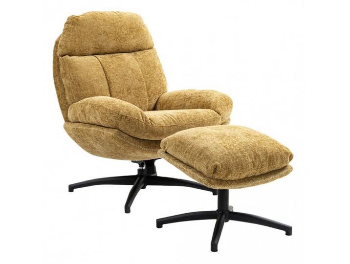 LOAM - Fauteuil Pivotant Inclinaison Réglable avec Repose Pieds Tissu Jaune