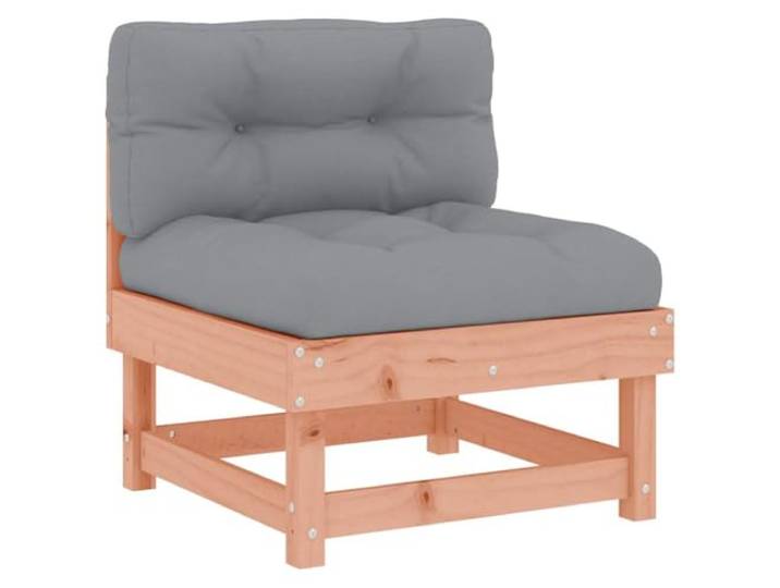 Coespram Garten Mittelsofa Massivholz Douglasie mit Kissen Modulsofa Modulares Sessel-Element aus unbehandeltem Holz mit dicken grauen Kissen für Garten, Terrasse und Innenhof.