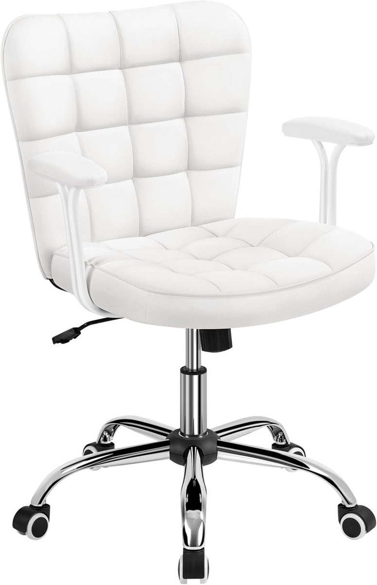 Comfortabele witte bureaustoel met afneembare armleuningen, Hoogte: 94 cm