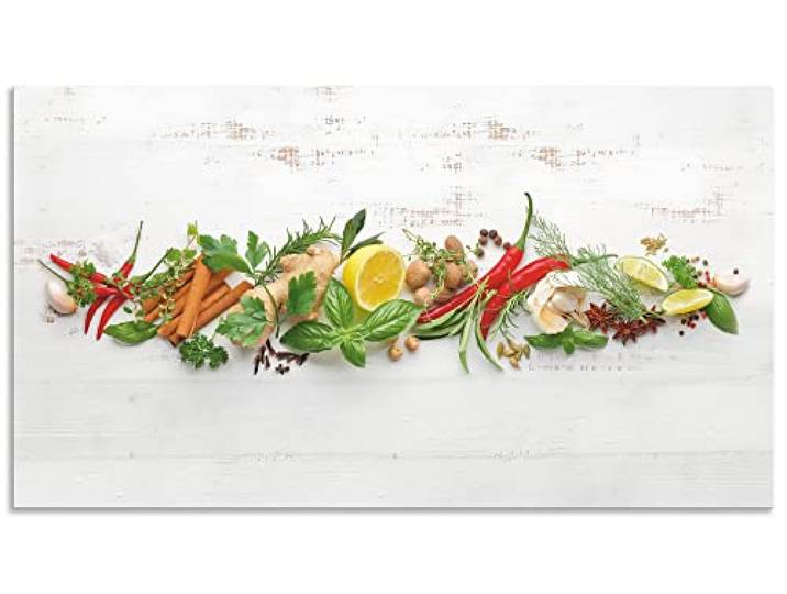 ARTland Spritzschutz Küchenrückwand aus Alu für Küche Herd Spüle Motiv 90x50 cm (BxH) Ernährung & Genuss Lebensmittel Gewürz Fotografie Weiß Kräuter und Gewürze U1RK