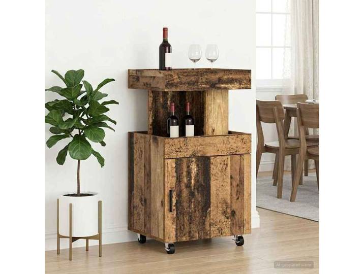 ELORAN®Chariot de Bar - Bois ancien - 50x41x89 cm - Bois d'ingénierie - Cabinet latéral industriel Moderne_00383290