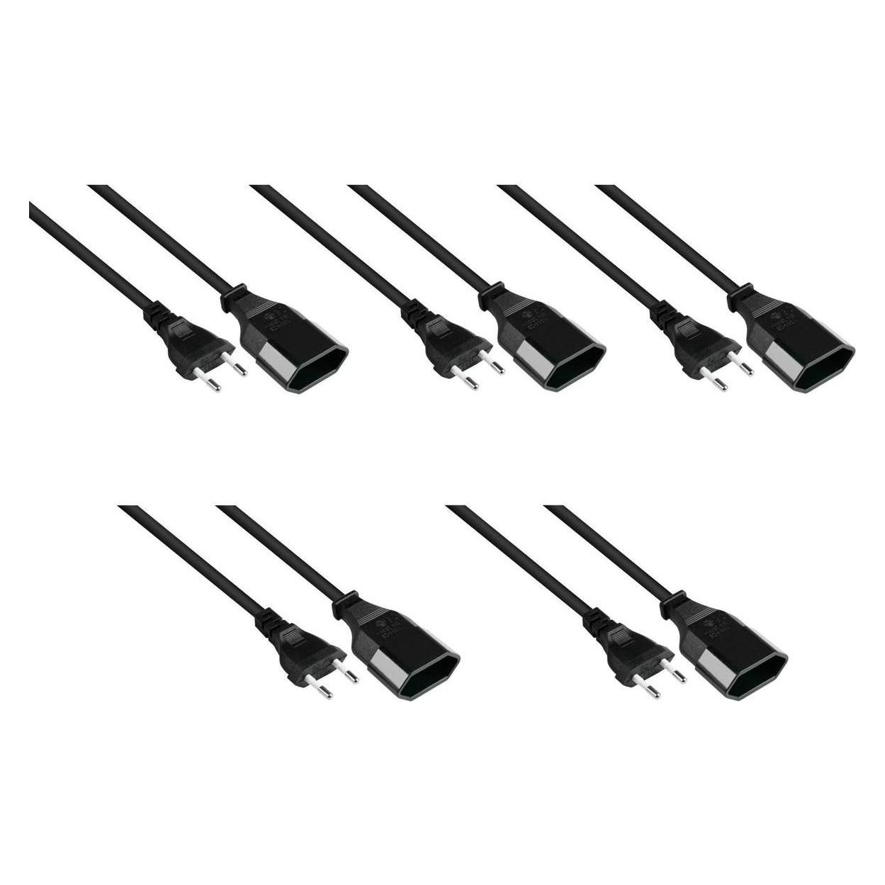 Varia Euro-Verlängerung Euro-Stecker Typ C an Euro-Buchse, schwarz, 0,75mm², 3m - 5er Set (3 m, CEE 7/3) (407237)