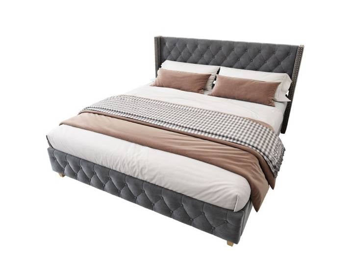 Feuille épaissie Structure de lit Eco - friendly Material durable 180 * 200cm lit rembourré avec cadre à lattes et tête de lit bo