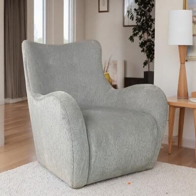 "32"" Upholstered Swivel Accent Chair in Zinc Color with Transitional Design and 360° Swivel"